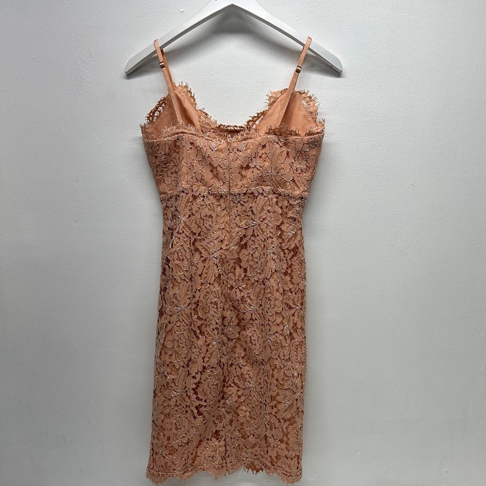 NBD Revolve Mini Dress V-Neck Lace Floral Metallic Sleeveless Peach Pink Size XS - Picture 4 of 7